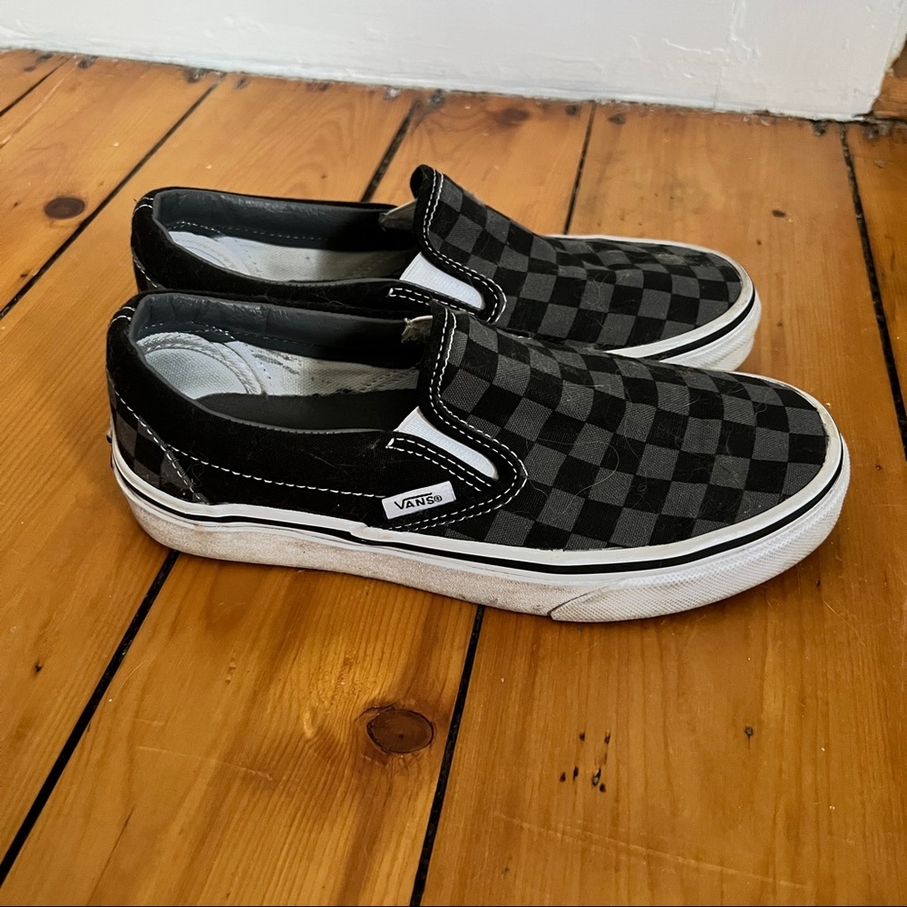 Black and Grey checkerboard slip on Vans | Size M4.5/W7